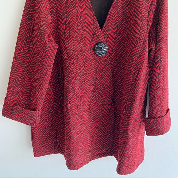 Ali Miles Size XL Women’s One Button V Neck 3/4 Short Sleeves Red Black … - Picture 7 of 7